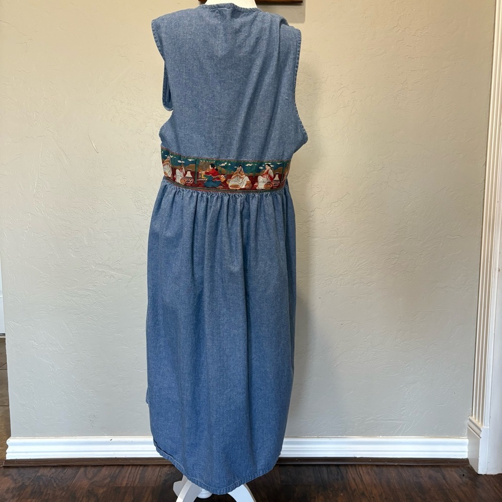Vintage Handmade Denim Jumper Dress – Southwestern Folk Art Details – Size L - Picture 7 of 10